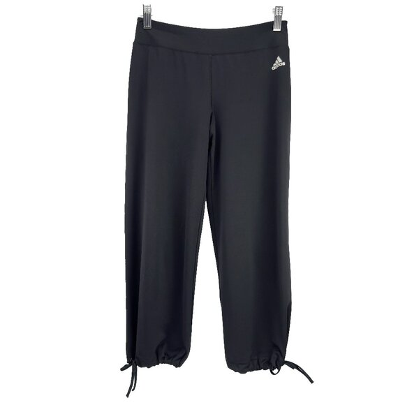 ADIDAS Lightweight Stretch Adjustable Leg Drawstrings Cropped Black Capris S - Picture 1 of 6